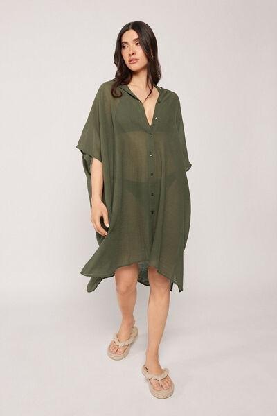 Green Button Fastening Shirt Kaftan, 5501_064E, medium