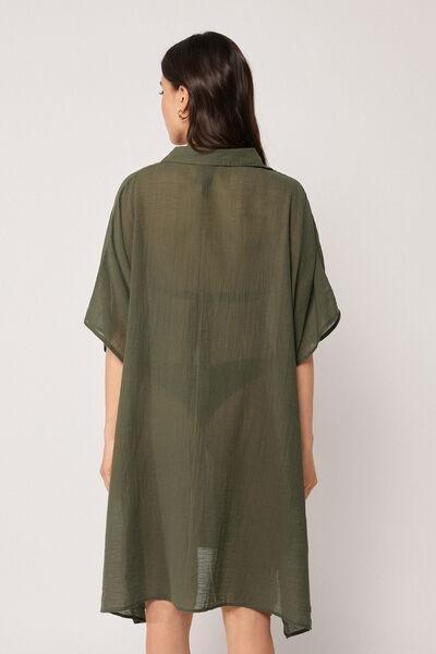 Green Button Fastening Shirt Kaftan, 5501_064E, large image number 2