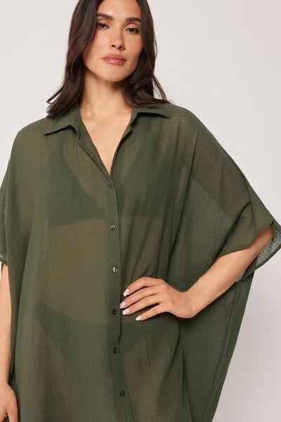 Green Button Fastening Shirt Kaftan, 5501_064E, large image number 3