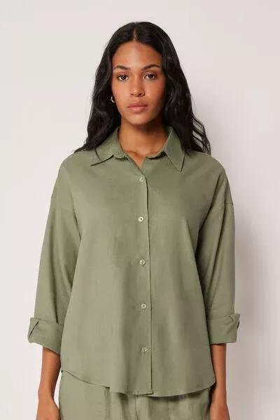 Green Short Linen And Viscose Shirt, 5501_204E, medium