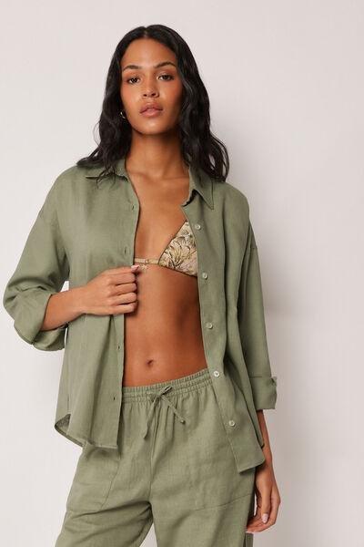 Green Short Linen And Viscose Shirt, 5501_204E, medium