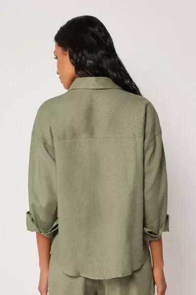Green Short Linen And Viscose Shirt, 5501_204E, medium