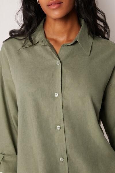 Green Short Linen And Viscose Shirt, 5501_204E, large image number 3