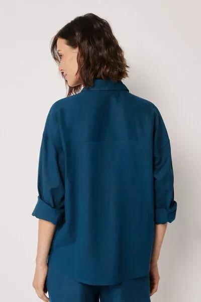 Navy Short Linen And Viscose Shirt, 5501_205E, large image number 2