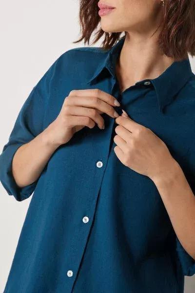 Navy Short Linen And Viscose Shirt, 5501_205E, large image number 3