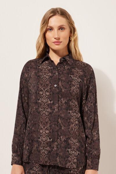 Brown Short Tropical Print Shirt, , large image number 1
