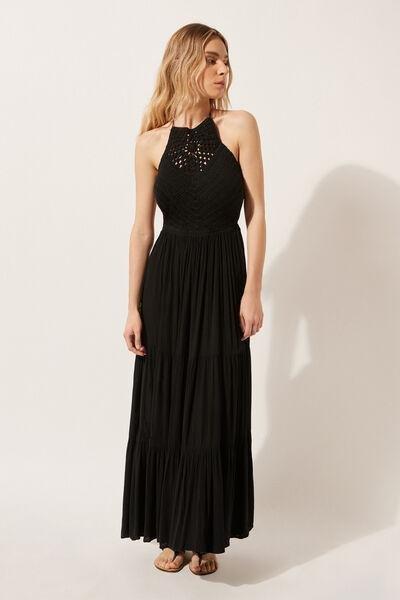 Black Crochet Long Dress, , large image number 0