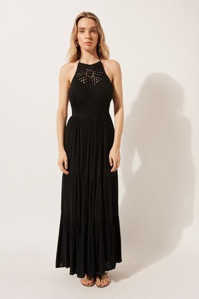 Black Crochet Long Dress, , large image number 1