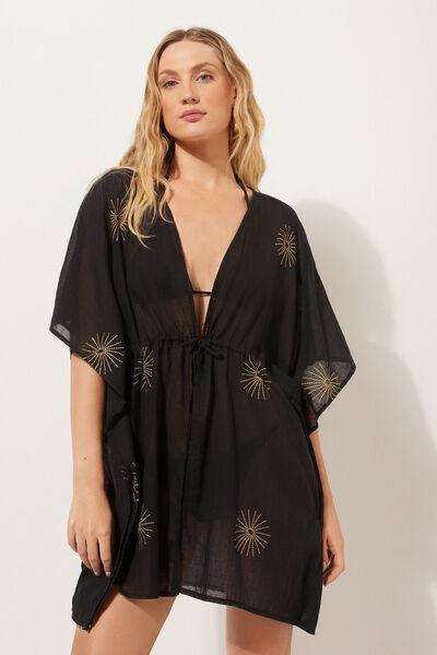 Black Elegant Embroidery Kaftan, , medium