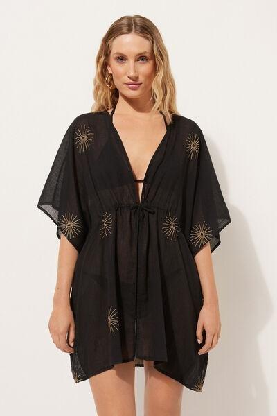 Black Elegant Embroidery Kaftan, 5501_082E, large image number 1