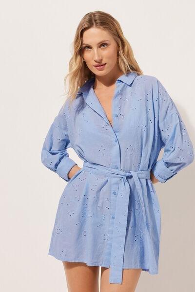 Blue Long Broderie Anglaise Shirt, , large image number 0