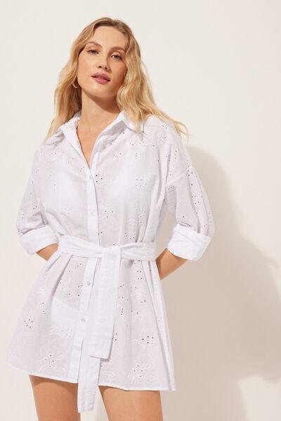 White Long Broderie Anglaise Shirt, , large image number 0