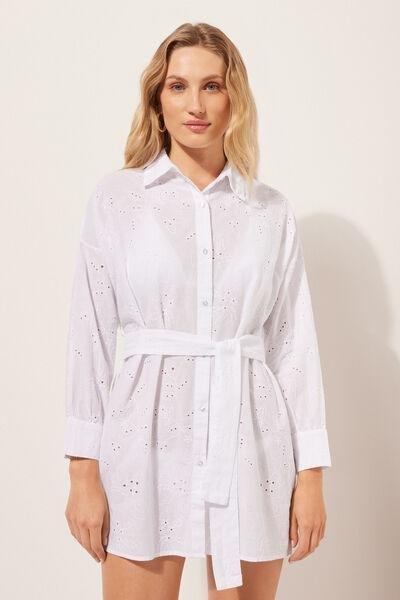 White Long Broderie Anglaise Shirt, , large image number 1