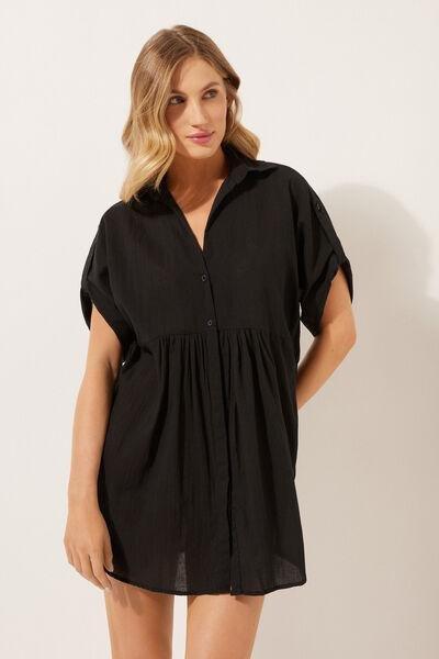 Black Short Shirt Dress, , large image number 0