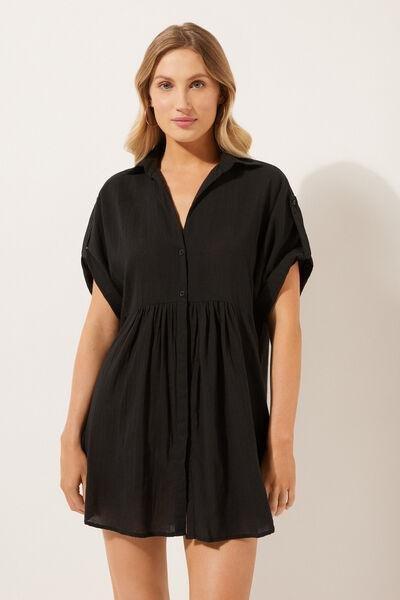 Black Short Shirt Dress, , large image number 1