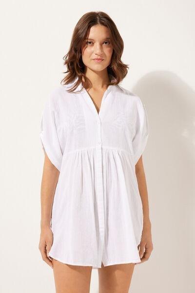 White Short Shirt Dress, , large image number 1