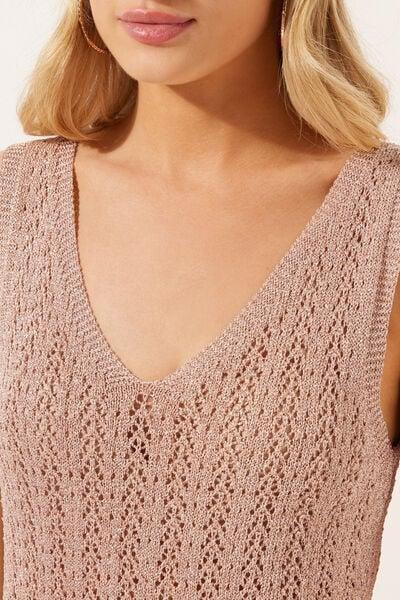 Gold Long Lame Crochet Dress, 5501_084E, large image number 3