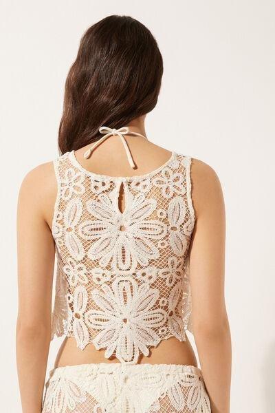 White Floral Crochet Top, , large image number 2