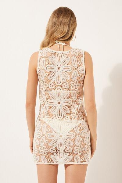 White Short Floral Crochet Dress, , large image number 2