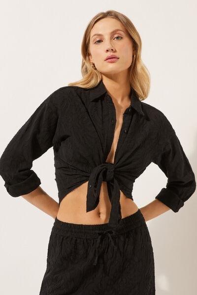 Black Short Jacquard Shirt, , large image number 0