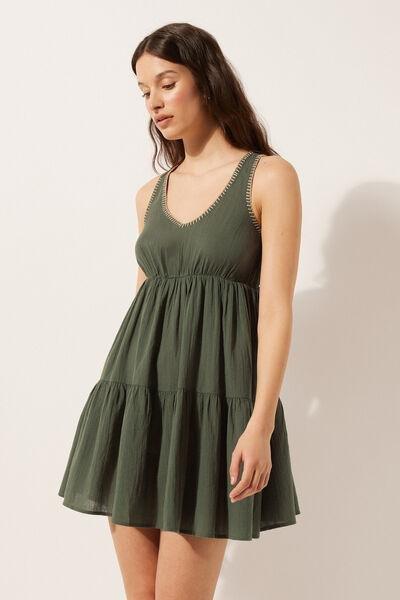 Green Embroidered Short Dress, , large image number 0