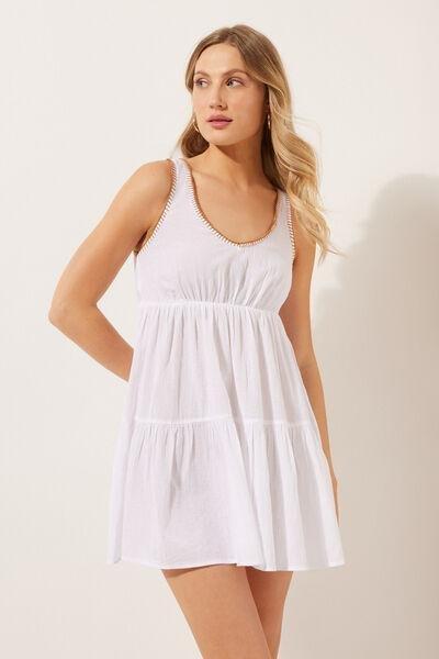 White Embroidered Short Dress, , large image number 0
