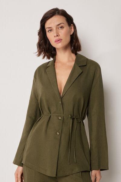 Green Loose Fit Linen Jacket, 5501_202E, medium