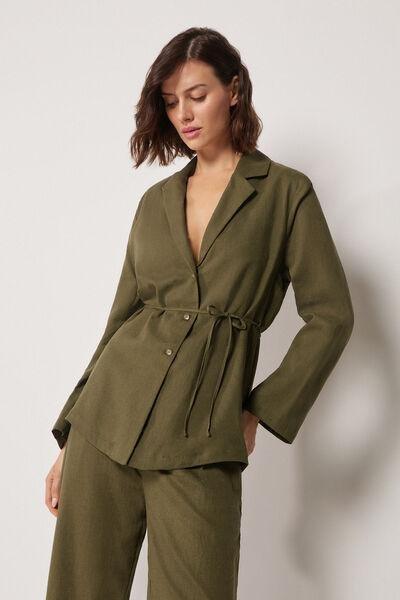 Green Loose Fit Linen Jacket, 5501_202E, medium