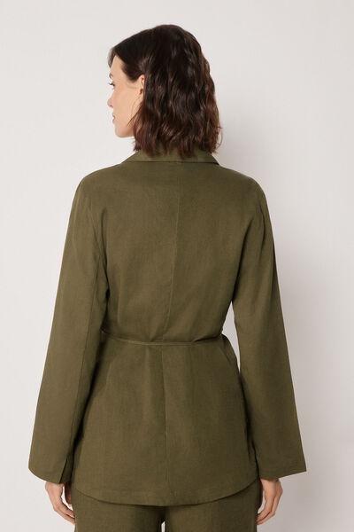Green Loose Fit Linen Jacket, 5501_202E, medium