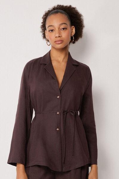 Brown Loose Fit Linen Jacket, 5501_203E, large image number 0
