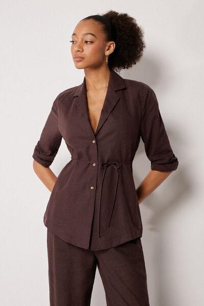 Brown Loose Fit Linen Jacket, 5501_203E, large image number 1
