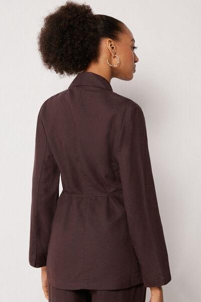 Brown Loose Fit Linen Jacket, 5501_203E, large image number 2