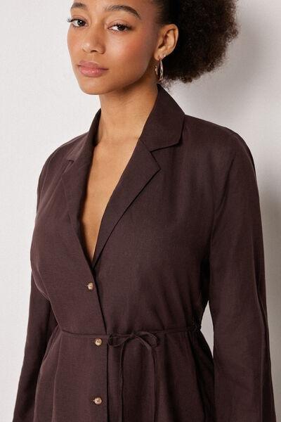 Brown Loose Fit Linen Jacket, 5501_203E, large image number 3