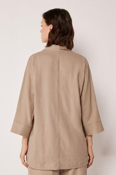 Beige Loose Fit Linen Blazer, 5501_079E, large image number 2