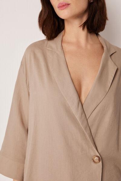 Beige Loose Fit Linen Blazer, 5501_079E, large image number 3