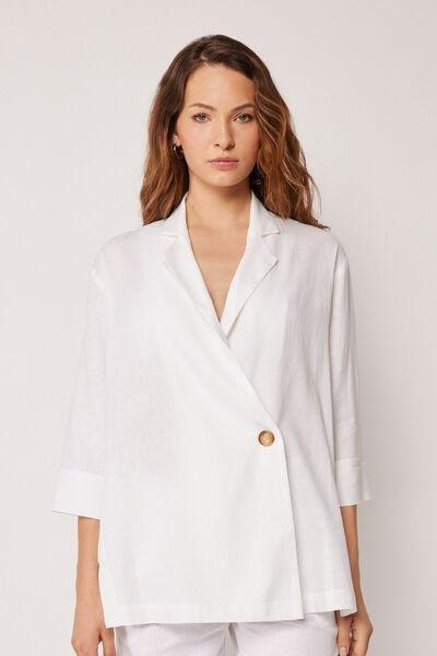 White Loose Fit Linen Blazer, 5501_895C, large image number 0