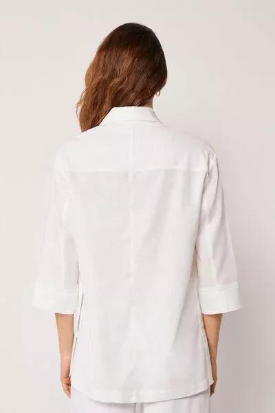 White Loose Fit Linen Blazer, 5501_895C, medium