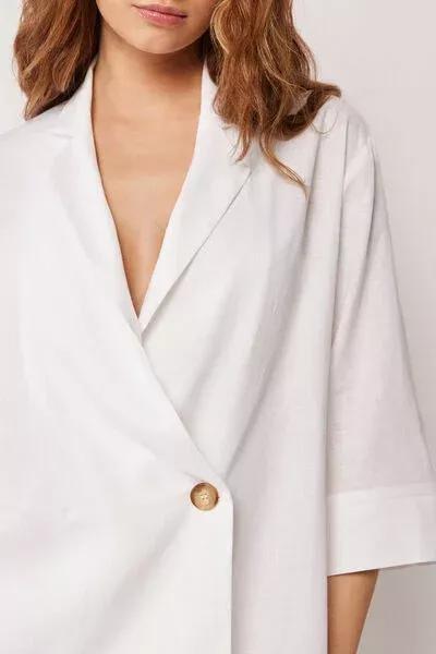 White Loose Fit Linen Blazer, 5501_895C, large image number 3