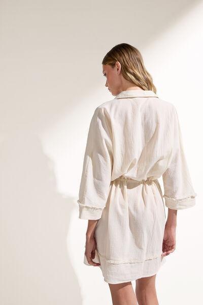 White V-Neck Mini Shirt Dress, 5501_206E, large image number 2
