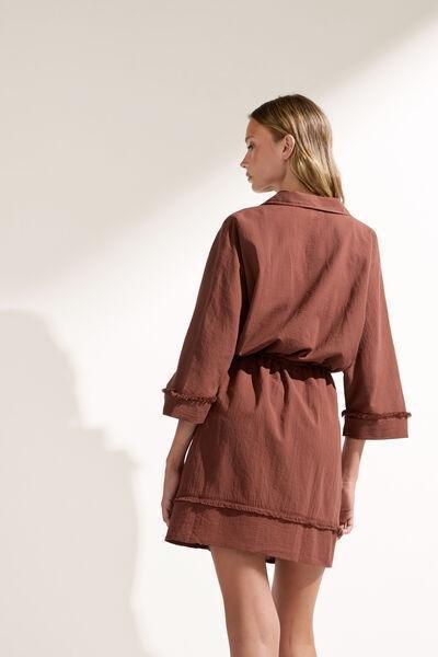 Brown V-Neck Mini Shirt Dress, 5501_233E, large image number 2