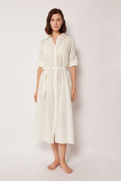 White Long Cotton Shirt Dress, 5501_019E, large image number 0