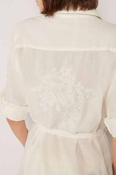 White Long Cotton Shirt Dress, 5501_019E, large image number 3
