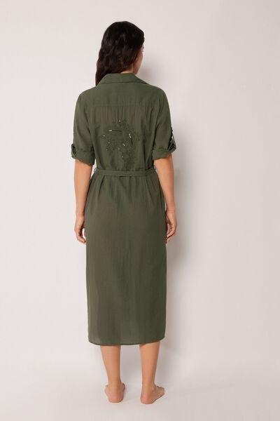 Green Long Cotton Shirt Dress, 5501_064E, large image number 2