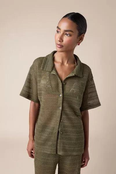 Green Fishnet Cotton Shirt, 5501_202E, large image number 0