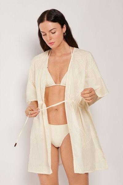 White Embroidered Short Cotton Kaftan, 5501_206E, medium