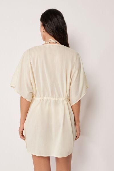 White Embroidered Short Cotton Kaftan, 5501_206E, large image number 2