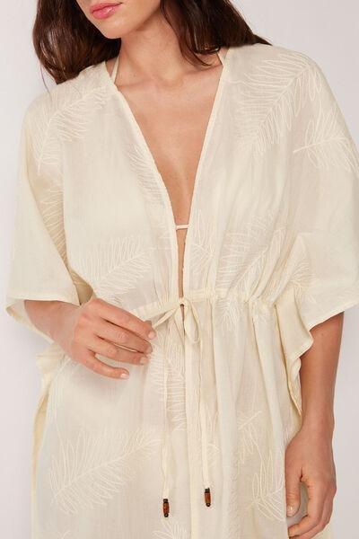 White Embroidered Short Cotton Kaftan, 5501_206E, large image number 3