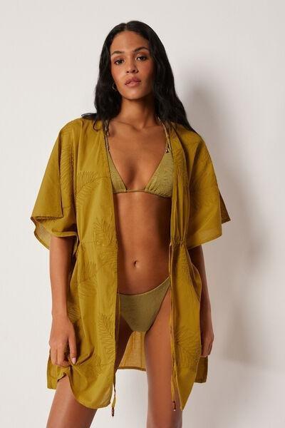 Green Embroidered Short Cotton Kaftan, 5501_207E, medium