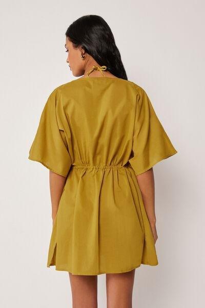 Green Embroidered Short Cotton Kaftan, 5501_207E, medium