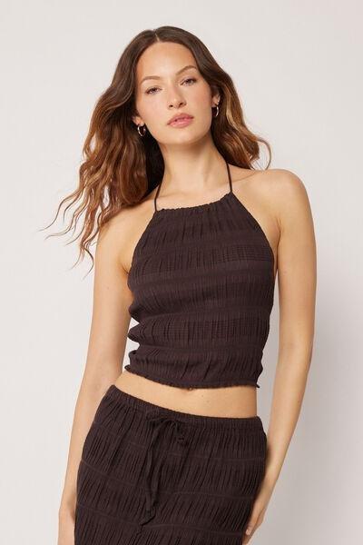 Brown Ruffled Cotton Top, 5501_203E, large image number 1